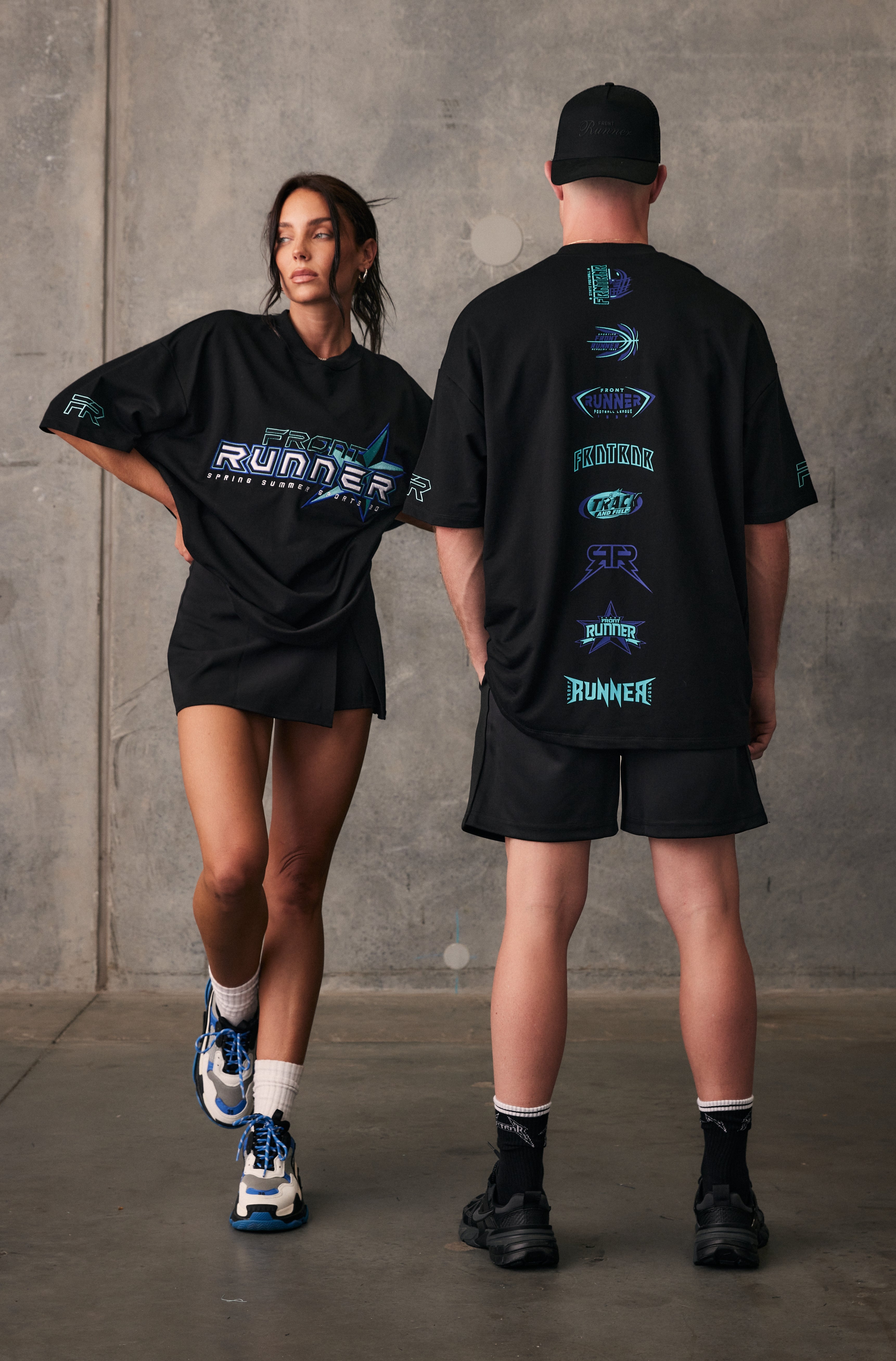 Black & Aqua SS Runner Logo Tee