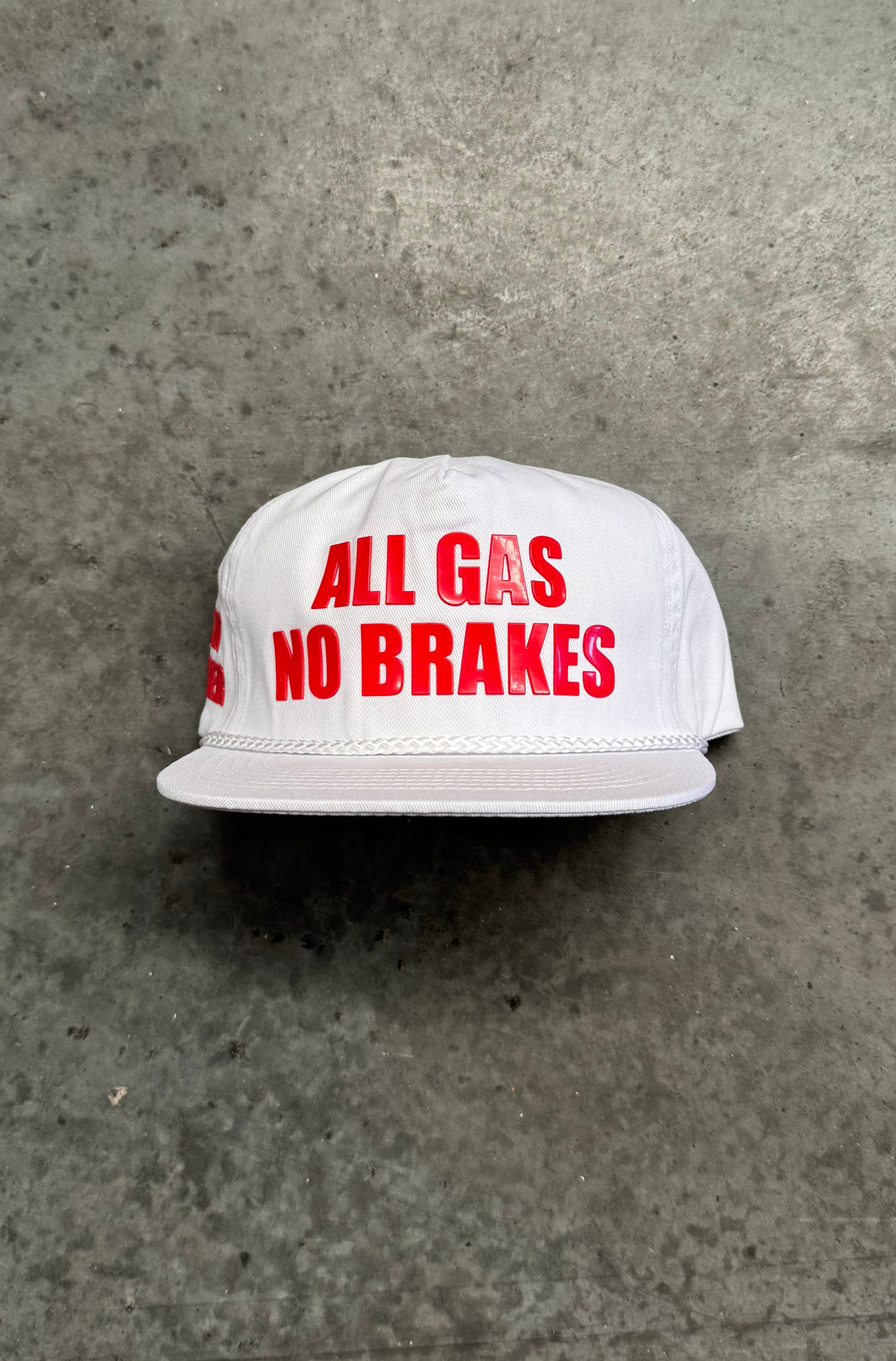 White & Red No Brakes Cap - Stylish Snapback