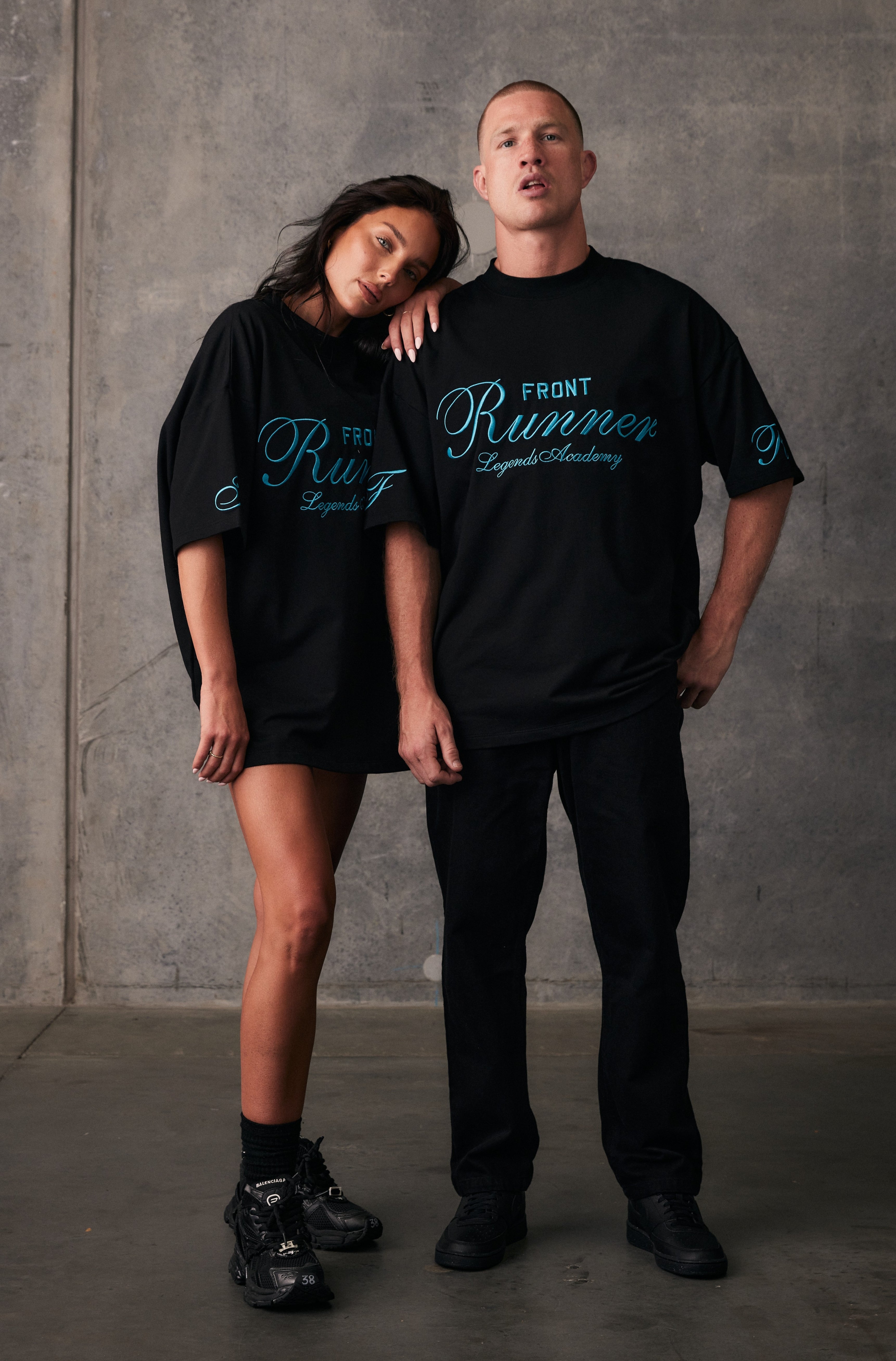 LA Tee in Black & Teal - Casual Cotton Shirt
